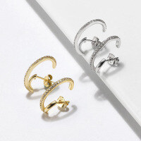 wholesale S925 Sterling Silver Earrings, 14K Gold White Zircon Hoop Earrings, Creative Small Earrings, Factory Direct-14k gold, approx. weight: 2.80g, 21mmH>925 silver