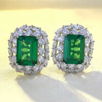 wholesale S925 silver new square emerald earrings 10*14mm, lightweight luxury and retro style-E381 Green>925 Silver