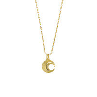 wholesale S925 Sterling Silver Korean Version Ins Niche Design Minimalist Versatile Moon Pendant Vintage Antique Finish Women's Collarbone Necklace-18K gold>925 silver