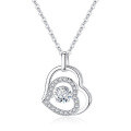 wholesale S925 Sterling Silver Double-Layer Heart-Shaped Diamond-Inlaid Novel and Dynamic Beating Heart Pendant Necklace-0-4