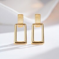 24K Gold-Plated Silver Needle Hand-Filigree Retro Vintage Ins Style Minimalist Earring Wholesale-Square-ED215-T