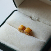wholesale 925 silver jewelry set with natural beeswax vintage wax square stud bare stone, 6mm in size, designed to be simple and exquisite-Natural old wax square nails 925 silver