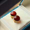 wholesale S925 Sterling Silver Vintage High-End Natural Blood Amber Steamed Bun Large Stud Earrings for Live Streaming Supply-0-2