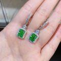 wholesale S925 Sterling Silver Women's Square Emerald Cut Ice Flower Cut Green Stud Earrings Full Diamond Jewelry-0-3
