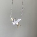 wholesale S925 Sterling Silver Fine Glitter Two-Tone Brushed Butterfly Star Pendant Necklace Retro Minimalist Niche High-End Collarbone Chain-0-4