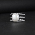 wholesale S925 sterling silver three-stack ring set with natural freshwater pearls, featuring a stylish and luxurious design-0-2
