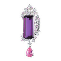 wholesale Russian luxurious high-end jewelry brooch pendant convertible natural pink amethyst necklace large gemstone pearl brooch-Natural Rose Quartz Brooch Pendant