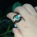 wholesale 925 Silver Gold-Plated Ring with High Carbon Diamond Muzo Green Oval Enamel Art Deco Exquisite and Versatile Women's Ring-0-1