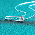 S925 Sterling Silver Moissanite Pin Pendant Necklace for Women, Minimalist and Versatile-0-0