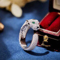 wholesale Silver-gold plated ZHUO ZHI FAN Jewelry high-carbon diamond Muzo green panther series emerald-inspired panther ring for women-0-1