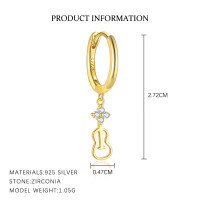 wholesale S925 Sterling Silver European And American Cross-border Personalized Musical Note Fashion Earrings For Women With Inlaid Sparkling Zircons, Luxurious French Style Trendy Minimalist Earrings-E5160-Gold/Single 925 Silver