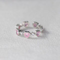 wholesale S925 Sterling Silver Fresh Sweet Ins Style Niche Design Pink Diamond Heart Bow Ring R02726-0-2