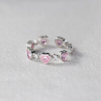 wholesale S925 Sterling Silver Fresh Sweet Ins Style Niche Design Pink Diamond Heart Bow Ring R02726-S925 silver ring with pink diamond heart shape>Adjustable opening