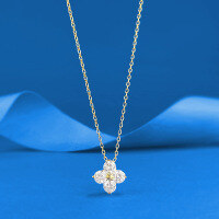 wholesale S925 silver new jewelry four-leaf clover pendant women's lightweight luxury elegant collarbone necklace live streaming necklace-N555 Gold Four-Leaf Clover Necklace>925 Silver