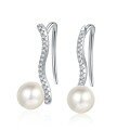 wholesale Metal: 925 Silver, Natural Freshwater Pearl Earrings with Micro-Paved Moissanite, New Wave Pattern Simple and Elegant Cross-Border Wholesale Earrings-0-4