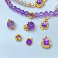 wholesale Sterling silver gold-plated inlaid natural amethyst calabash DIY bracelet necklace accessory pendant handcrafted cord jewelry-3# one