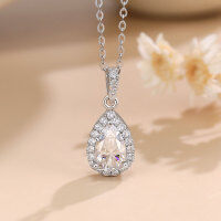 wholesale S925 sterling silver plated with 18K gold 1-carat pear-cut moissanite necklace for women, fashionable and versatile moissanite necklace-Platinum 925 silver