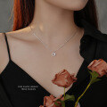 925 Sterling Silver Shiny Crescent Pendant Necklace with Zircon and Moissanite-0-0