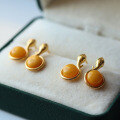 wholesale Pure Silver Plated with 18k Gold, Natural Aged Beeswax Ophidian Stud Earrings, Mustard Yellow Amber, Live Streaming Supply Chain Manufacturer Wholesale-0-1