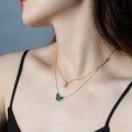 wholesale S925 Sterling Silver Japanese Korean Style Green Malachite Necklace, Bohemian Fresh and Elegant Butterfly Necklace and Bracelet Dual Wear-0-1