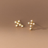 wholesale S925 Sterling Silver Personalized Diamond-Studded Cross Earrings, Niche, Elegant, Instagram Style, Trendy and Edgy Ear Accessories M04109-S925 silver pair gold 925 silver