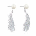 wholesale Sterling Silver Feather Earrings for Women Full of Diamonds Pearl Earrings Super Fairy Earrings with Silver Ear Posts Wholesale-0-4