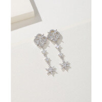 wholesale Sterling Silver S925 Snowflake Tassel Earrings for Women, Small and Exquisite Design, Luxurious and Advanced Sense, Star Long Ear Studs Ear Accessories-Hexagram Shell Earrings-with Plastic Earplugs 925 Silver