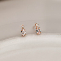 wholesale S925 Sterling Silver Diamond-Inlaid Rhombus Earrings for Women, Korean Style Small Waterdrop Inlaid Diamond Mini Earrings M04007-S925 silver pair rose gold 925 silver