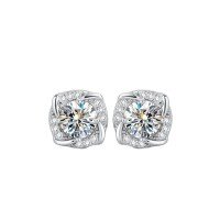 wholesale S925 Sterling Silver Moissanite Stud Earrings for Women, Small Windmill Earrings with Unique and Stylish Design, Fashionable and Luxurious-50 points + 50 points (zircon) earrings 925 silver