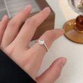 wholesale S925 Sterling Silver Korean Style Floral Ring for Women, Adjustable Open Minimalist Dainty Stackable Ring-0-1