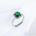 wholesale Platinum, Lab-Grown Sugarloaf Emerald, Small Retro Green Gemstone Ring, Exquisite Green Wave-0-1