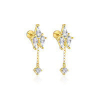 wholesale S925 Sterling Silver Farfan Tassel Pendant Zircon Earrings, Women's Small Exquisite Design-E4705-Gold/Pair 925 Silver