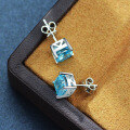 wholesale 925 Silver Shipei Jewelry 15ct Sea Blue Square 7*7 High Carbon Diamond EarringsIns-0-2