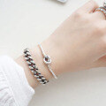 wholesale S925 Sterling Silver AS122 Korean Style Minimalist Bracelet with Antique Finish Single Knot Open Adjustable Bangle-0-3