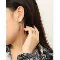 wholesale S925 Sterling Silver 396 Korean Style Elegant Ear Thread Earrings with Crinkle Texture Asymmetrical Long Fringe Ear Studs for Women-0-2