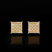 Sterling Silver Moissanite Geometric Square Earrings for Women-Set with moissanite (gold)  925 silver