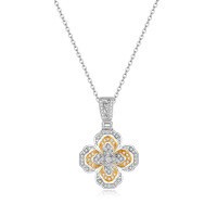wholesale S925 Sterling Silver Moissanite Four-Leaf Clover Pendant Necklace Original European and American Full-Diamond Flower Jewelry Cross-Border TEMU Wholesale-Color separation white and yellow moissanite 45+5