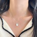 wholesale S925 Sterling Silver Korean Ins Style Fashion Minimalist Versatile Letter Square Plate Goodluck Pendant Block Necklace-0-4