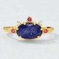 wholesale S925 Sterling Silver Japanese New Retro Oval Natural Lapis Lazuli Ring for Women, Versatile Small Design Band-0-2
