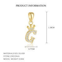 wholesale S925 Sterling Silver, Fashionable And Luxurious Crown Design With Zircon, Diy 26 English Letter Pendant Necklace, Versatile For European And American Styles-Letter G-Single Pendant/Gold 925 Silver