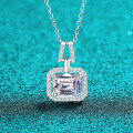S925 Sterling Silver Moissanite Women's Necklace, Rectangular Pendant, Minimalist Luxury-0-4
