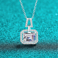 S925 Sterling Silver Moissanite Women's Necklace, Rectangular Pendant, Minimalist Luxury-6*8 cubic zirconia (emerald cut)  925 silver