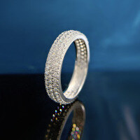 wholesale 925 Silver Full Diamond Micro-Paved Minimalist Ring, Mu Jing Jewelry New Design, European and American Ins Style Versatile Stackable Cross-Border Piece-R523 Platinum 7