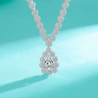 wholesale S925 Sterling Silver Cross-Border Flower Full Diamond Teardrop Moissanite Necklace Sunflower Luxury Elegant Flash Collarbone Chain-6*9 (zircon) necklace 925 silver
