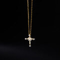 wholesale 925 Sterling Silver Necklace with Diamond Mini Cross Pendant Gentle Style Cross Flower Collarbone Chain D9379-0-3
