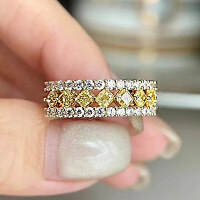 wholesale S925 silver new imported high-carbon diamond 4*4 fat square row ring for women,-R469 Yellow Diamond 7