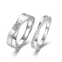 wholesale S925 Sterling Silver New Stylish Couple Moissanite Rings Set D Color Moissanite-Moissanite Women's Ring  US Size 6 (Domestic Size 13)