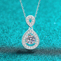 S925 Silver Moissanite Women's Necklace, Hollow Teardrop Pendant-0-4