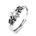 wholesale S925 Sterling Silver Retro Hexagram Pattern Ring Hip Hop Punk Trend Index Finger Ring for Men and Women-0-6