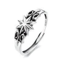 wholesale S925 Sterling Silver Retro Hexagram Pattern Ring Hip Hop Punk Trend Index Finger Ring for Men and Women-544J/approx. 2.6g Opening adjustable